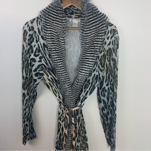 Alberto Makali Animal Print Cardigan with Faux Fur